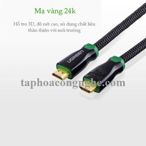 Ugreen 10296 10M màu Đen Cáp tín hiệu HDMI vỏ bọc kim loại hỗ trợ 3D 4K2K HD126 30010296